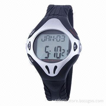 ABS case and PU band watch, digital movement with pulse meter, daily waterproof